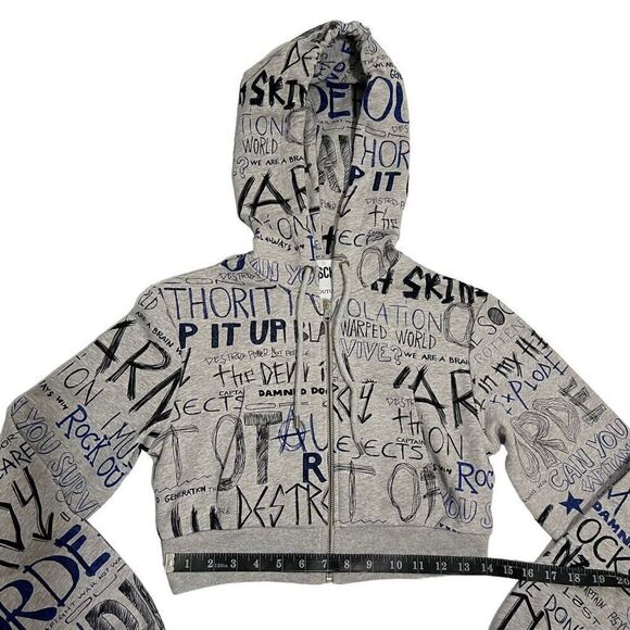 MOSCHINO COUTURE New w Tags Small Womens Gray Wordy Crop Zip Hoodie Sweatshirt B - Picture 10 of 15